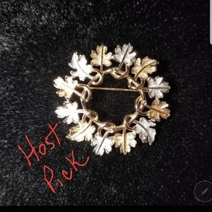 SARAH COVENTRY gold silver leaf ring round brooch pin